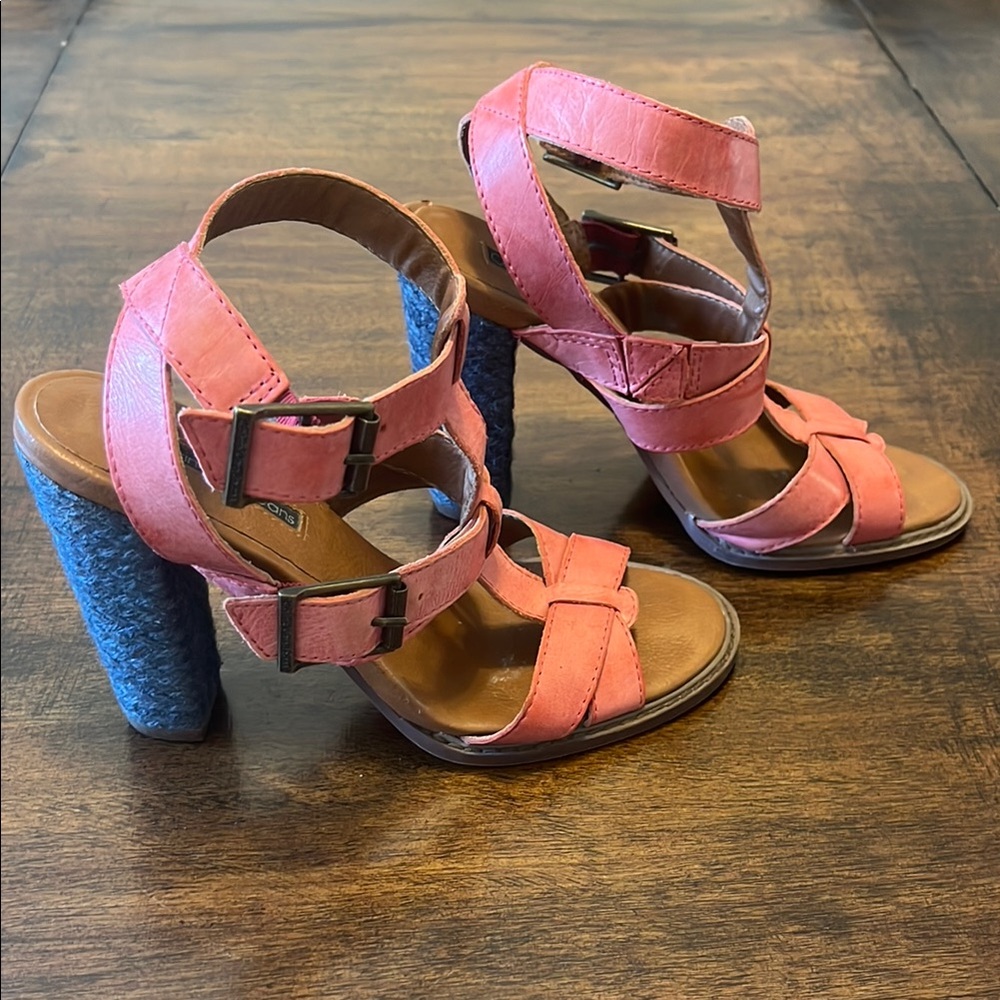 Calvin Klein Jeans Isabelle Pink and Brown Gladiator Heels - Picture 4 of 14